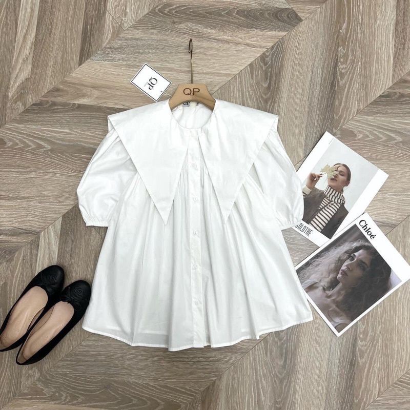 Áo Sơ mi Thô Cổ Nhọn Siêu Xinh