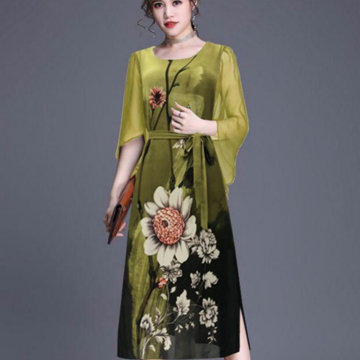Đầm Suông Hoa Lá Cột Eo ANN2135 | BigBuy360 - bigbuy360.vn