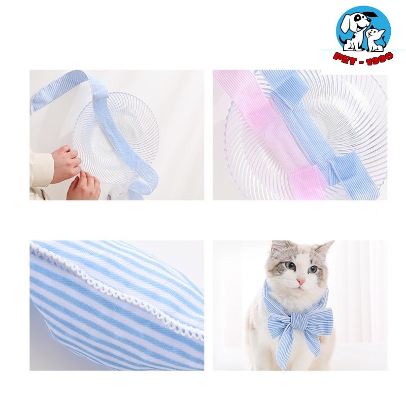 Khăn Quàng Cổ Nơ Polyester Kẻ Sọc Cho Thú Cưng - Khăn Băng Mùa Hè Làm Mát Cho Mèo