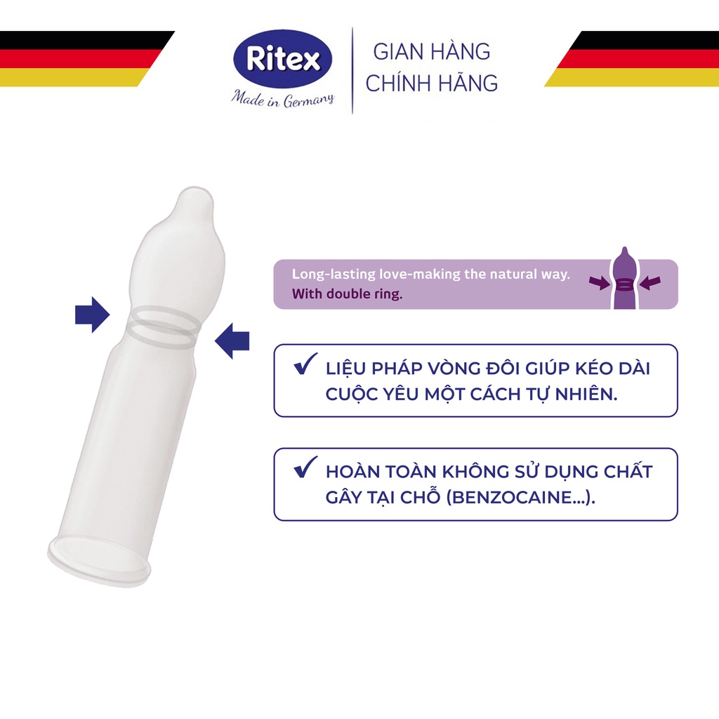 Combo 03 hộp bao cao su Ritex Delay, kéo dài thời gian thế hệ mới, hộp 3 chiếc