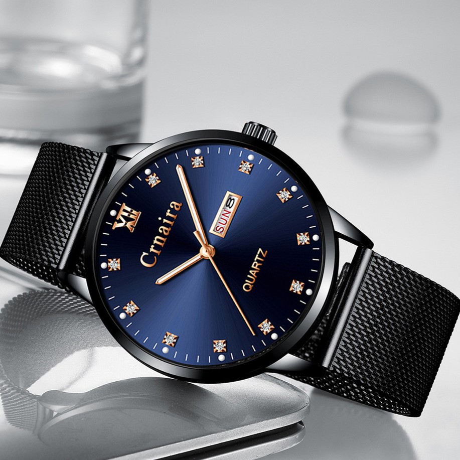 (CHÍNH HÃNG) Đồng Hồ Nam Mặt Đính Đá CRNAIRA JAPAN Chạy 2 Lịch Dây Thép Lụa Cao Cấp _Full Box | BigBuy360 - bigbuy360.vn