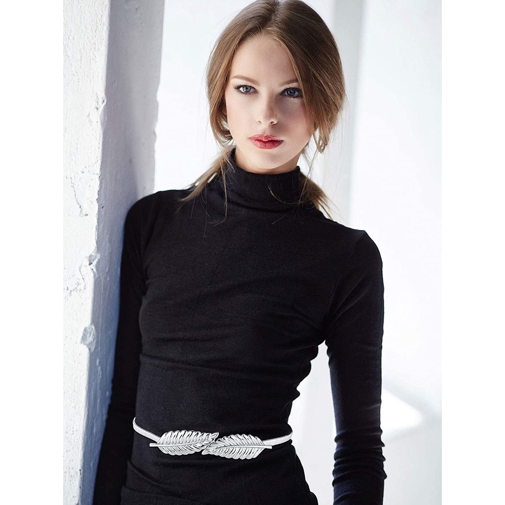 SmileFairyCC【COD &amp; Hàng Có Sẵn】Dây Thắt Lưng Kim Loại Co Giãn Hình Chiếc Lá Thời Trang Cho Nữ