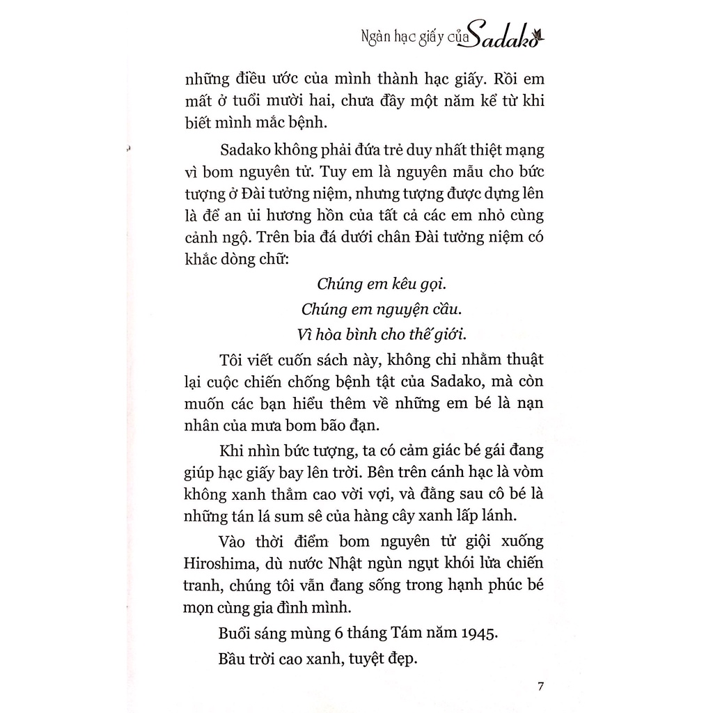 [Mã LTBAUAB25 giảm 7% đơn 99K] Sách - Ngàn Hạc Giấy Của Sadako (Bìa Cứng)