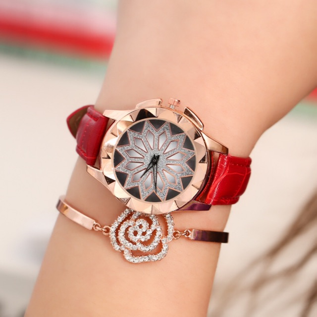 Đồng hồ nữ Ulzzang mặt hoa dây da mẫu mới hot | BigBuy360 - bigbuy360.vn