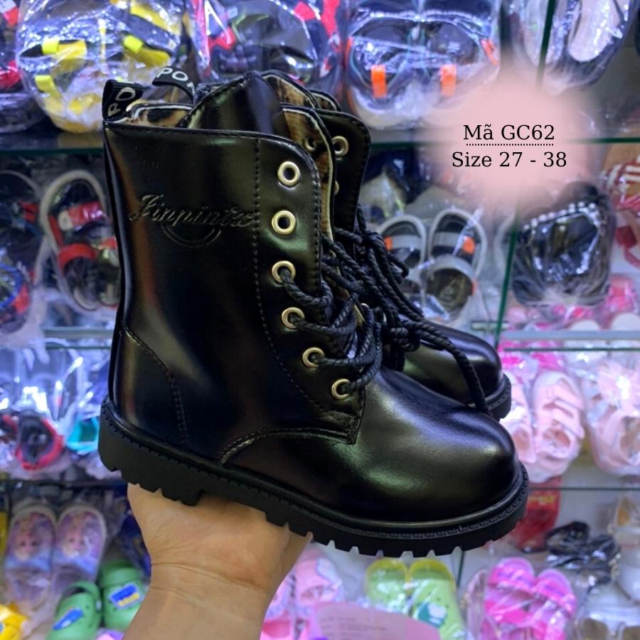 Giày Boot đen cho bé trai 3 - 12 tuổi cổ cao da mềm êm chân khỏe khoắn năng động phong cách Hàn Quốc GC62