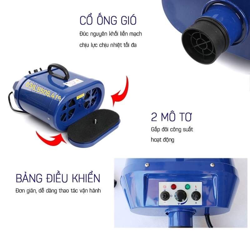 Máy sấy lông Chó Mèo Chunzhou 2 mô tơ hàng sẵn đầy đủ chế độ nóng lạnh to nhỏ - Omonpet