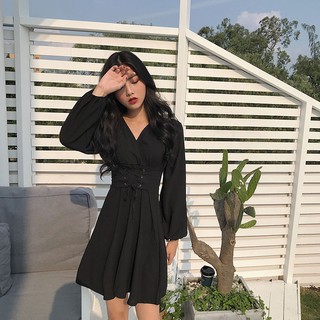 Đầm ulzzang cột dây eo basic - u.w