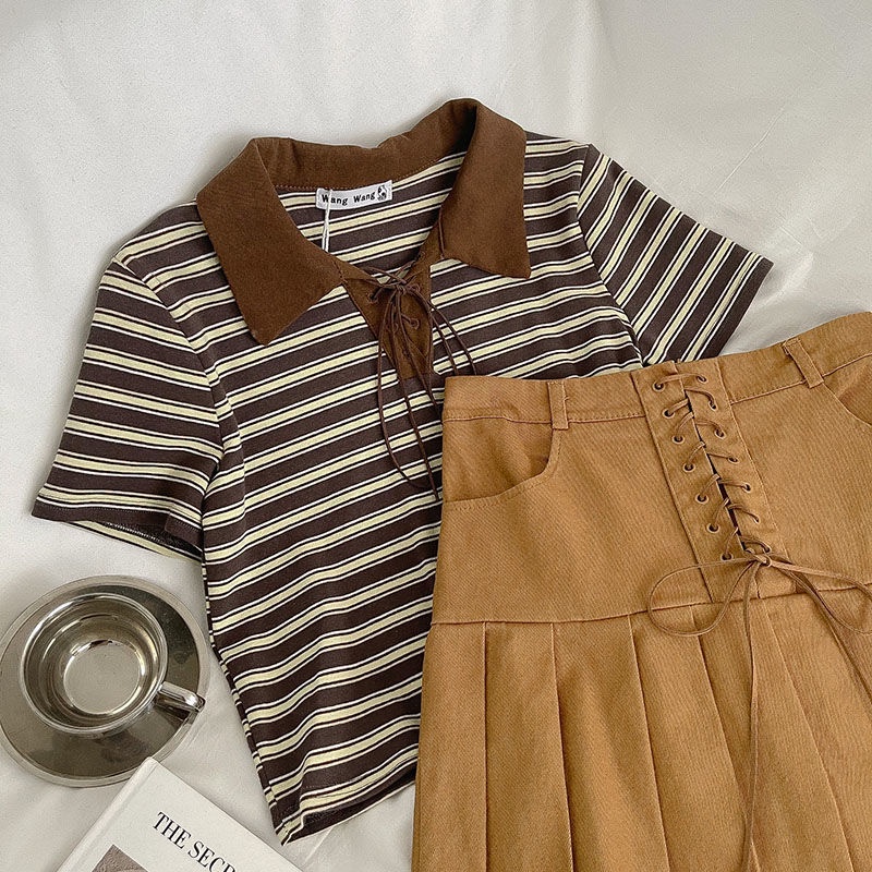 Set Áo Thun + Chân Váy Mỏng Họa Tiết Kẻ Sọc Thời Trang Mùa Hè 2022 Mới Cho Nữ