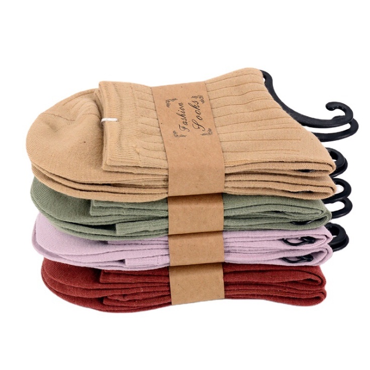 Set tất trơn cotton nhiều màu sọc gân cao cổ TN202