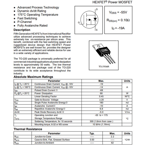 Linh kiện IRF9Z34N DIP TO-220