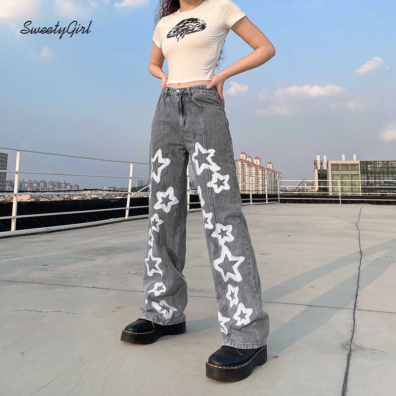 Quần Jean Dài Eo Thấp Dáng Rộng Phối Màu Tương Phản Thời Trang 2022 Cho Nữ