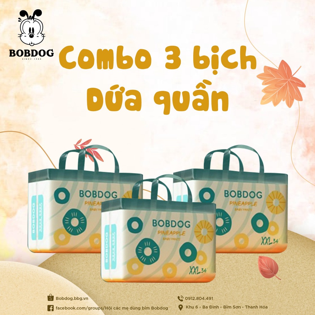 ⚡Combo 3 bịch⚡ Tã dứa quần Bobdog size L36/XL36/XXL34/XXXL32 miếng/bịch
