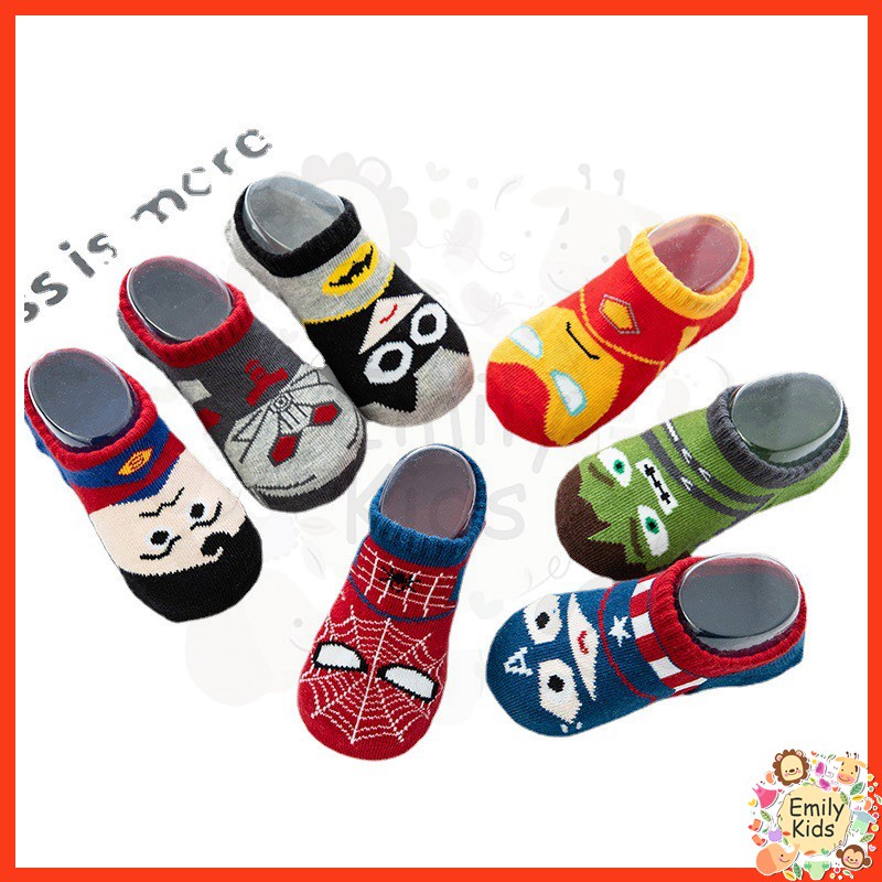 Vớ 100% Cotton Thoáng Khí In Họa Tiết Marvel Avengers Superman Dành Cho Trẻ Em 1-9 Tuổi