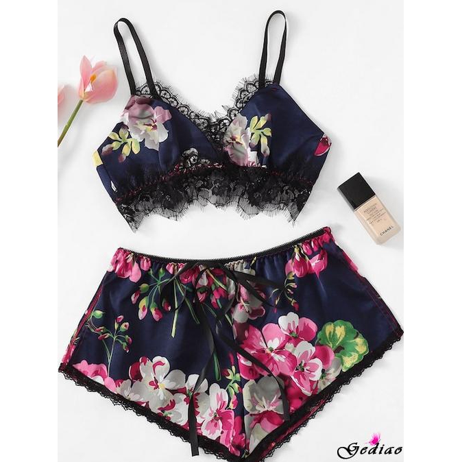 Bộ đồ lót ngủ vải satin phối ren gợi cảm cho nữ | BigBuy360 - bigbuy360.vn