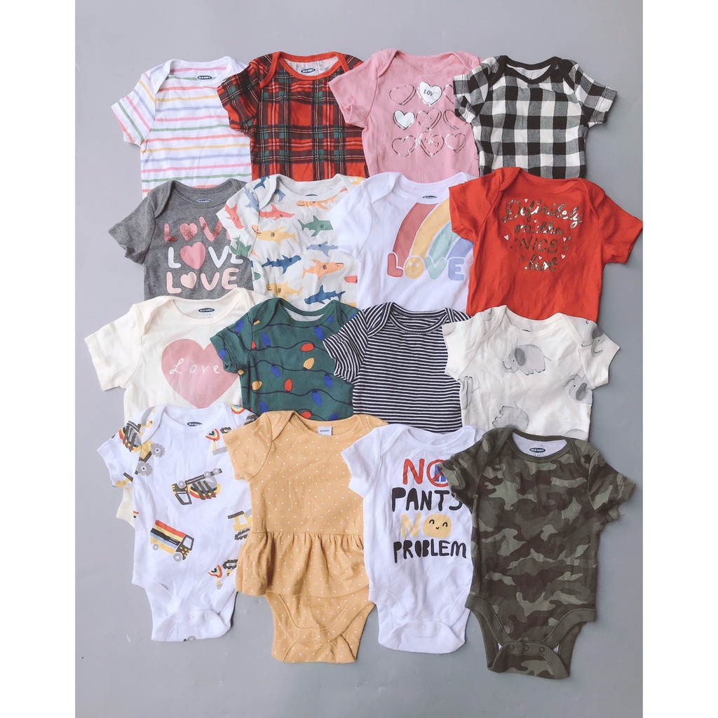 [Chọn mẫu] Set 3 Bodysuit/ body chip tay ngắn Oldnavy thun cotton 100% cho bé trai, bé gái size 0-24M