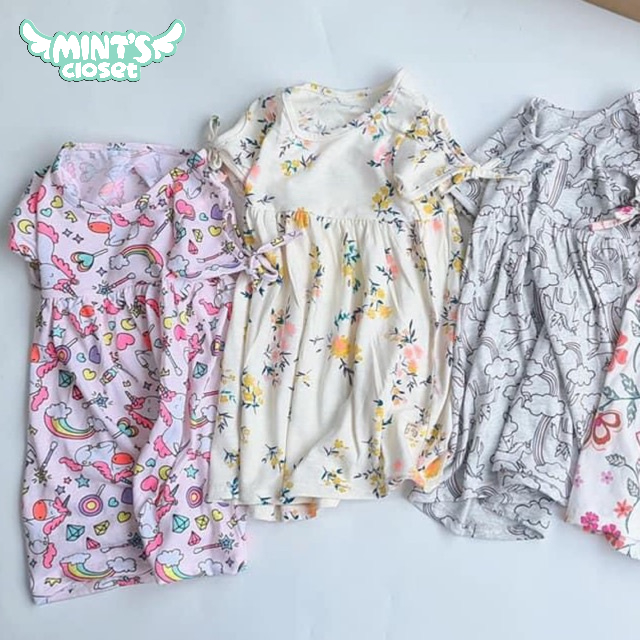 Đầm thun cotton babydoll bé gái MINTSCLOSET Mint's Closet hình hoa cho bé 1 2 3 4 5 tuổi - GV0034