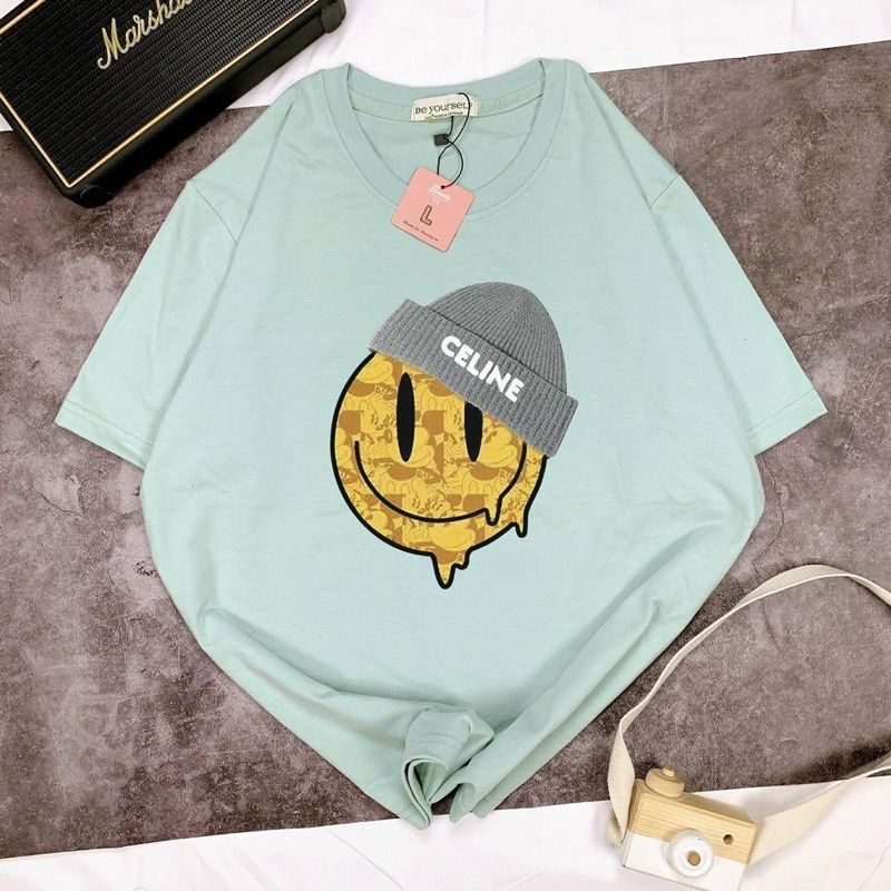 Áo Thun Tay Lỡ Cotton Form Rộng Unisex Mặt Cười CLINE