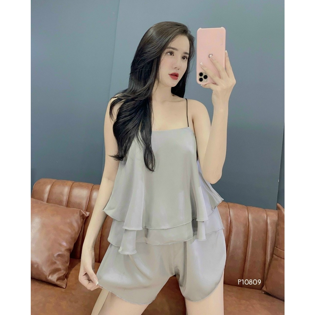 (Mới về) Hình thật shop chụp-Bộ hai dây bún, áo hai lớp tầng vải voan siêu cưng và sexy | BigBuy360 - bigbuy360.vn