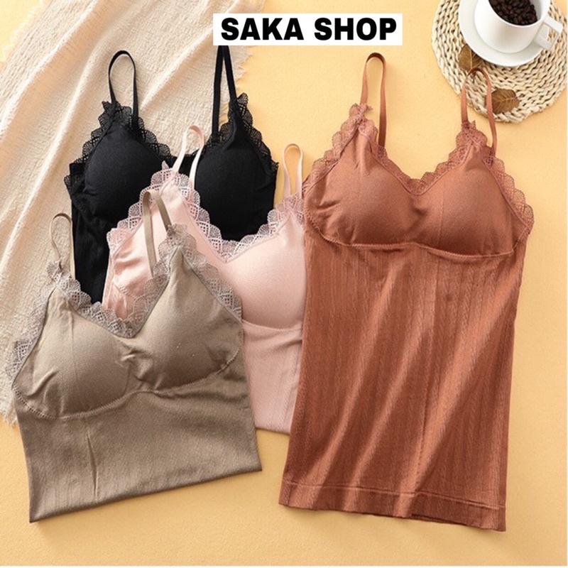 Áo 2 dây nữ cotton có mút sẵn nhiều màu co giãn SaKa Shop