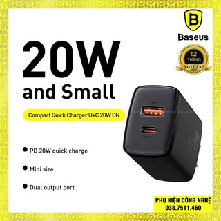 Củ sạc siêu nhỏ gọn 20W Baseus Compact Quick Charger (USB + Type C, công suất 20W)