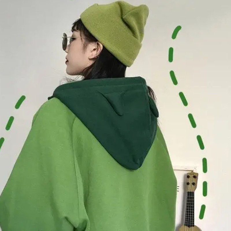 Áo Hoodie Mùa Đông Dáng Rộng Có Khóa Kéo 1 / 4 &quot;In Họa Tiết Hoạt Hình Phong Cách Harajuku Cho Nữ