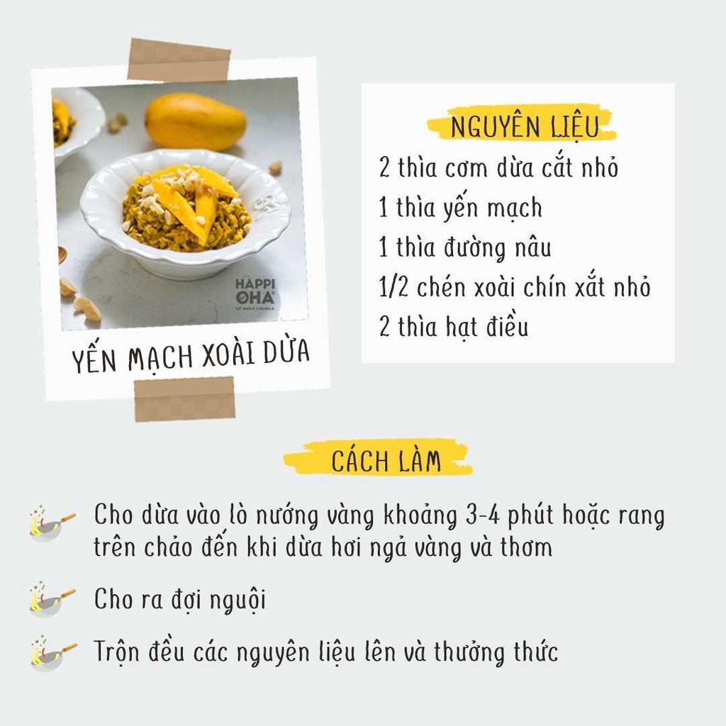 Yến Mạch HAPPI OHA giảm cân Cán Dẹt 200g - Yourshop Nguyên Chất - Giữ lại được nhiều vi chất