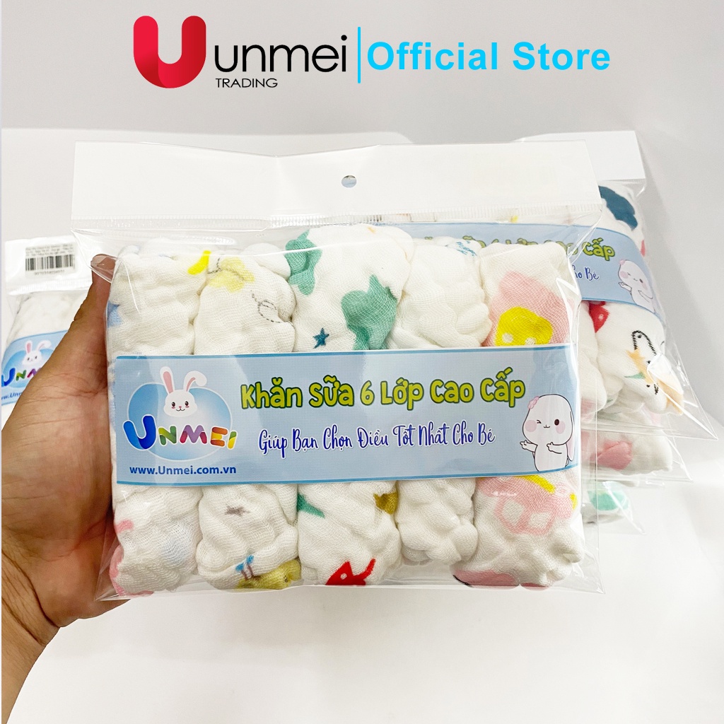 Khăn Sữa 6 Lớp, Khăn Sữa Cho Bé, 100% Cotton, Vải Mềm mịn, Thấm Hút Tốt 30x30cm - Thương Hiệu Unmei