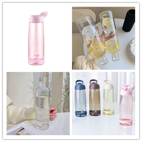 Bình Nước Trong Suốt Có Ống Hút Dung Tích 550ml/850ml/1000ml