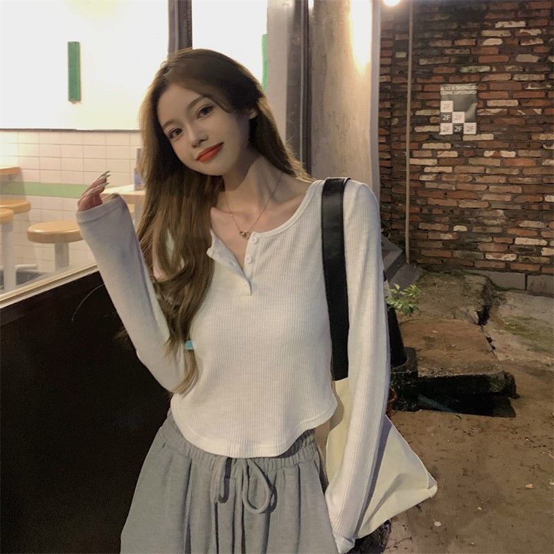 Áo Thun Dệt Kim Tay Dài Dáng Ngắn Thời Trang 2022 Cho Nữ