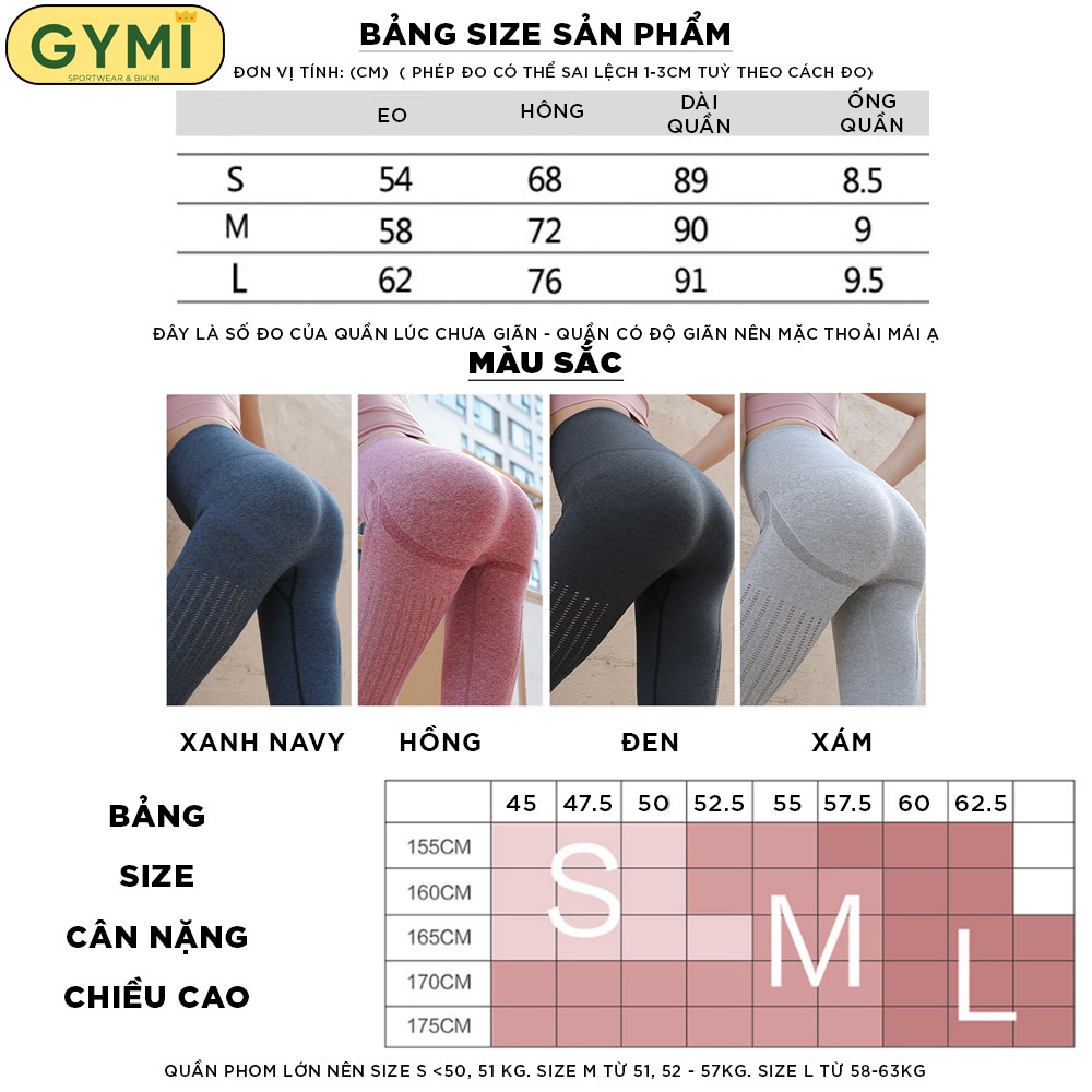 Quần tập gym yoga nữ GYMI QD07 dáng legging dài lưng cao nâng mông chất dệt co giãn quần cắt lazer