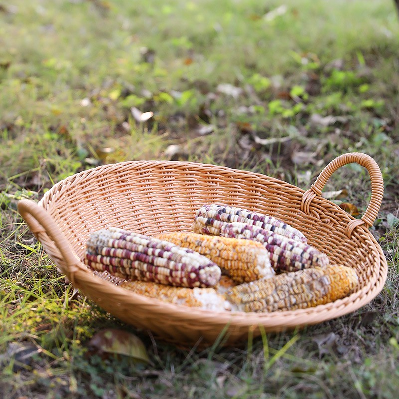 Khay mây nhựa có tay cầm BAMBOOO ECO đựng đồ hoa quả siêu thị nhà hàng
