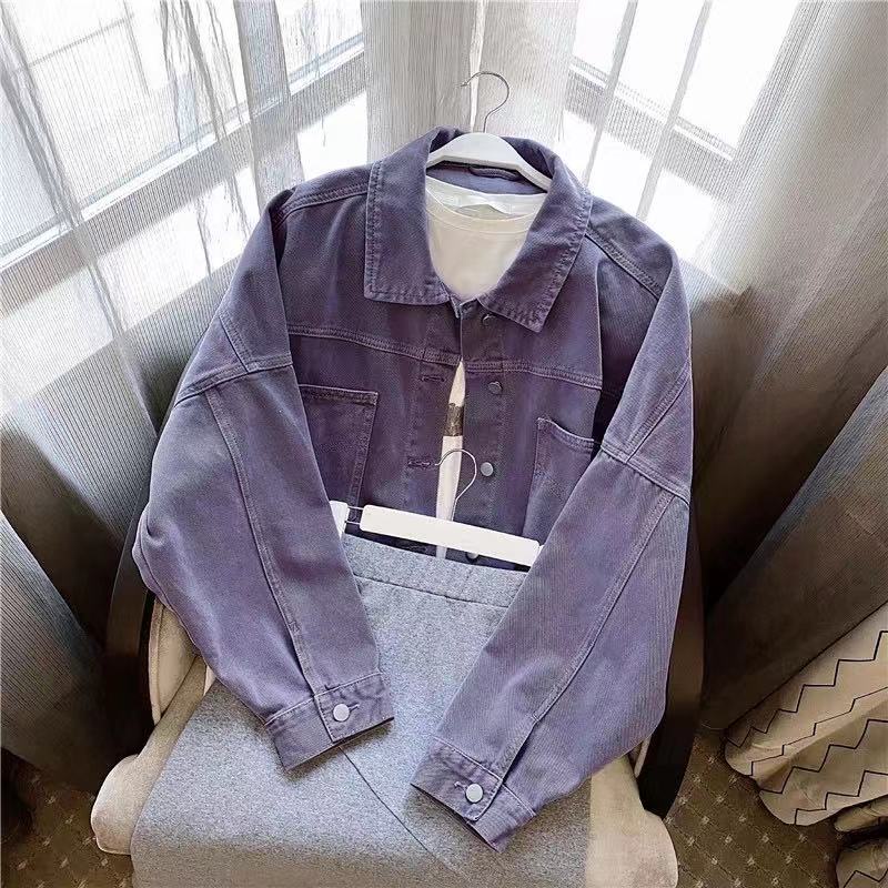 Áo Khoác Denim Tay Dài Dáng Rộng Phong Cách Hàn Quốc