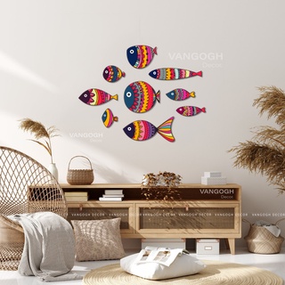 Bộ tranh Cá decor dán tường cao cấp trang trí phòng khách, phòng ngủ, gắn sẵn băng dính nano 3M