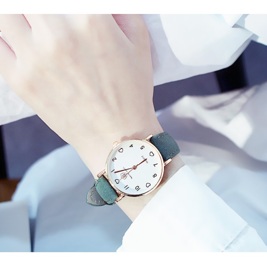 (Ko tặng lắc) Đồng hồ thời trang nữ Fashion Watch W2 dây da lộn mặt số tim | BigBuy360 - bigbuy360.vn