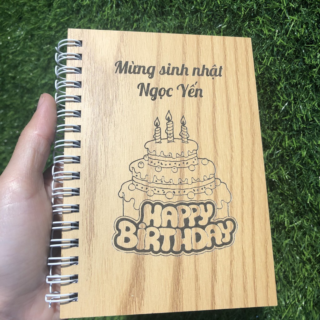 Sổ tay Notebook – Sổ gáy xoắn bìa gỗ khắc theo yêu cầu - Món quà sinh nhật ý nghĩa – Kích thước A5 (15x20cm)