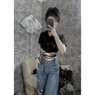Áo sơ mi croptop dây chéo eo siêu Hot😍