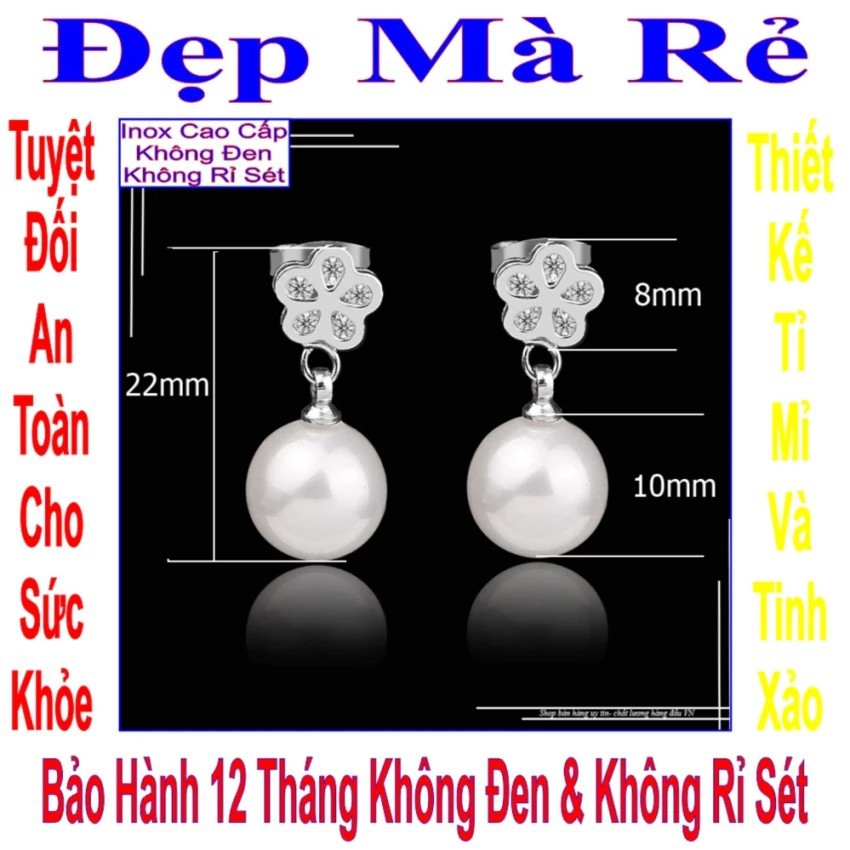 Bông tai nữ kiểu tòn ten hoa mai đính đá rớt ngọc trai nhân tạo BTNUTONTEN00010T030069 màu trắng