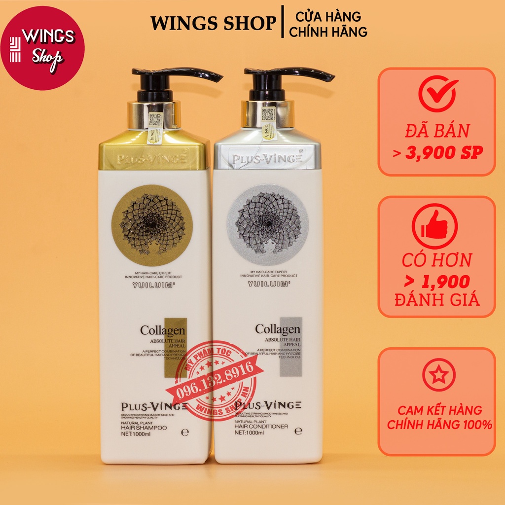 Cặp Dầu Gội Xả Collagen Vinge 1000ML| Ngăn Rụng Tóc,Giảm Rụng Tóc,Phục Hồi Tóc Hư Tổn | Hàng Chính Hãng Ý