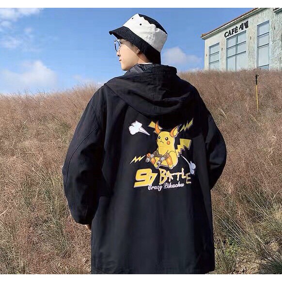 [Freeship] ÁO KHOÁC DÙ UNISEX NAM NỮ IN HÌNH PIKACHU THỜI TRANG NOBLE TP27