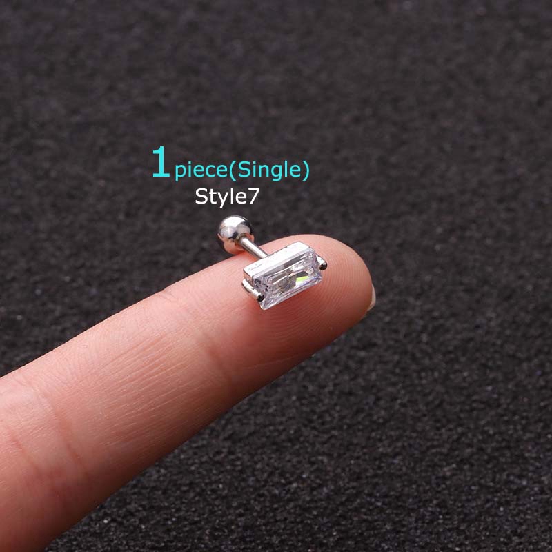 1 khuyên tai bằng thép không gỉ đính hạt thời trang sang trọng 16g 6mm
