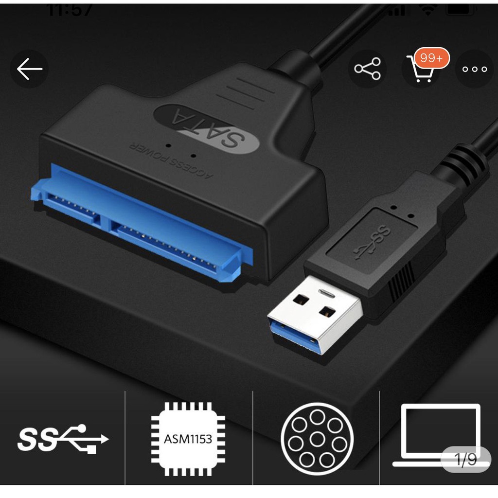 Cáp chuyển USB sang sata 3 hỗ trợ 2.5 inch SSD HDD SATA 22 pin