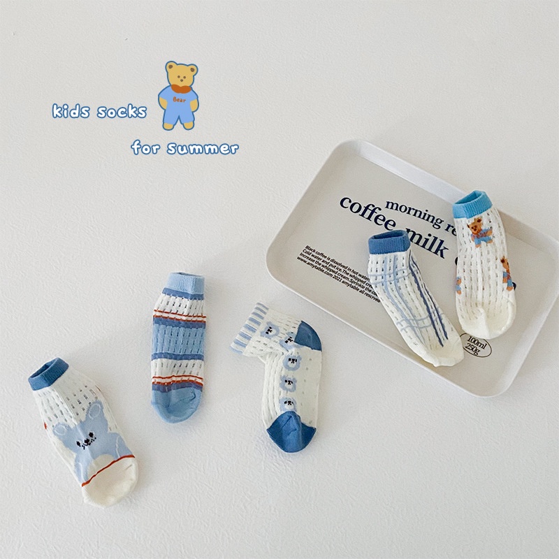 Set 5 đôi tất cotton KokoroCare MSW-05 mỏng in hình gấu cho trẻ em 1-12 tuổi