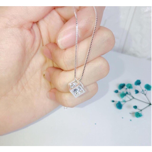 Dây chuyền nữ bạc thật hộp lập phương đá trắng sáng đẹp - Kho sỉ bạc Nhất Linh