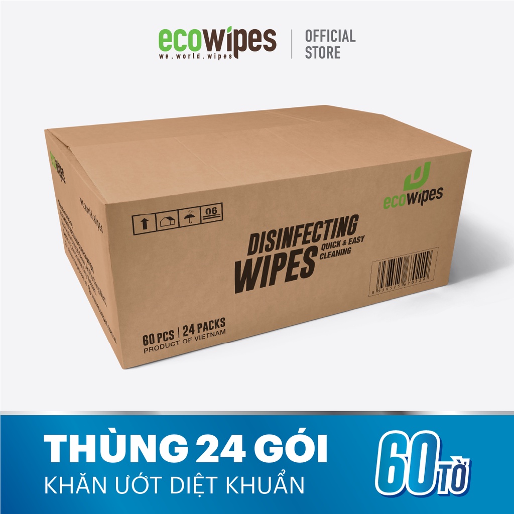 Thùng 24 gói KHĂN ƯỚT DIỆT KHUẨN EcoWipes (60 tờ/gói)