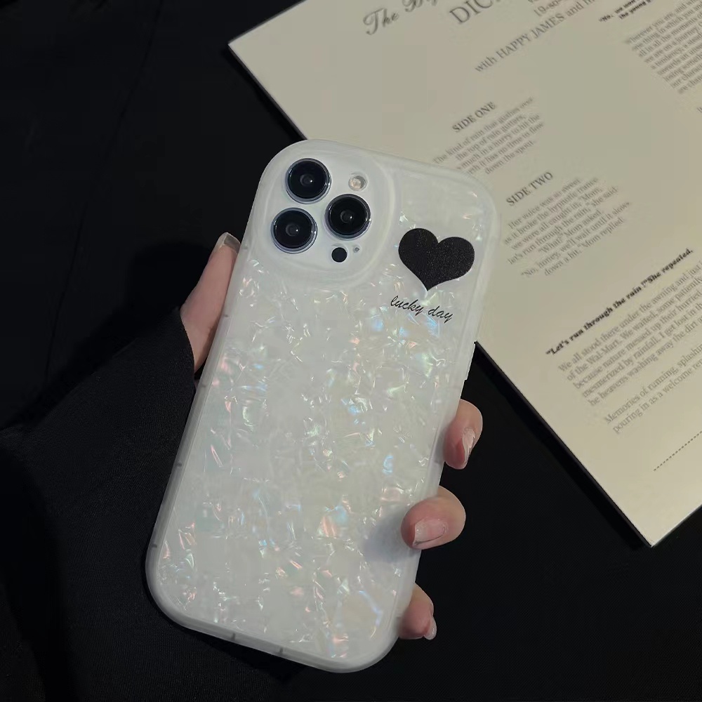 Ốp Điện Thoại TPU Mềm Họa Tiết Vỏ Sò Và Trái Tim Lấp Lánh Cho iPhone 13 13pro 13prm 11 7Plus 8Plus Xr XS 13 12 Pro Max