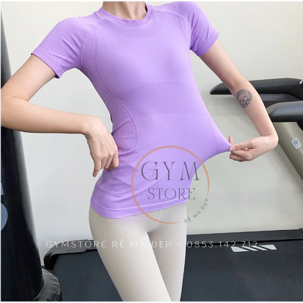 Áo Thun Ôm Body Tay Ngắn Thể Thao Nữ Tập Gym Yoga Cực Co Giãn Thoáng Mô Hôi Nhẹ Mát Tôn Dáng GYMSTORE 005