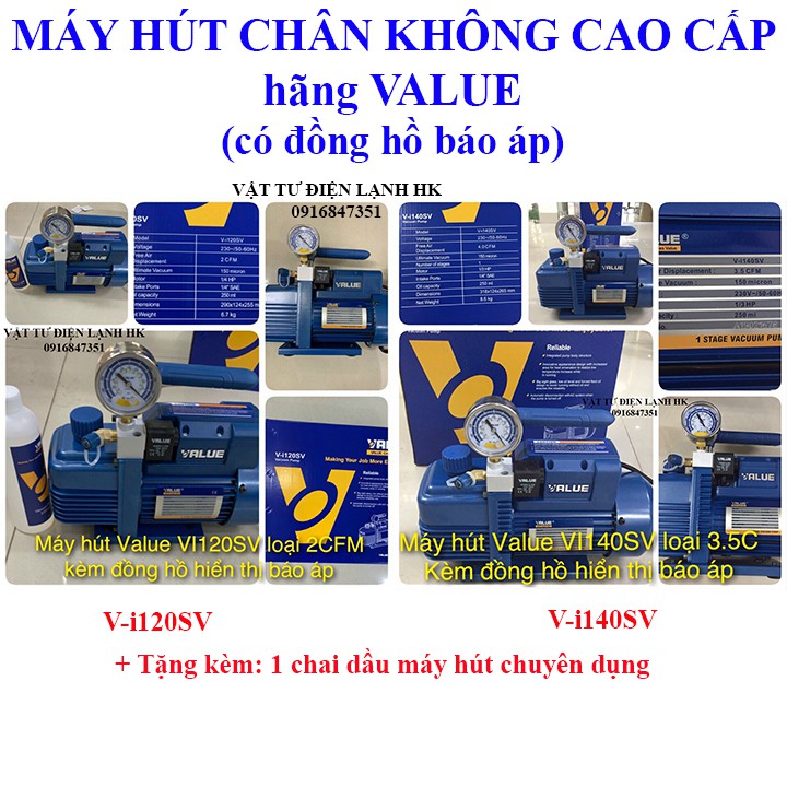 Máy hút chân không Một cấp VALUE 2.0 3.5 CFM V-i120SV V-i140SV 2.0c 3.5c 2cfm 3.5cfm - có đồng hồ