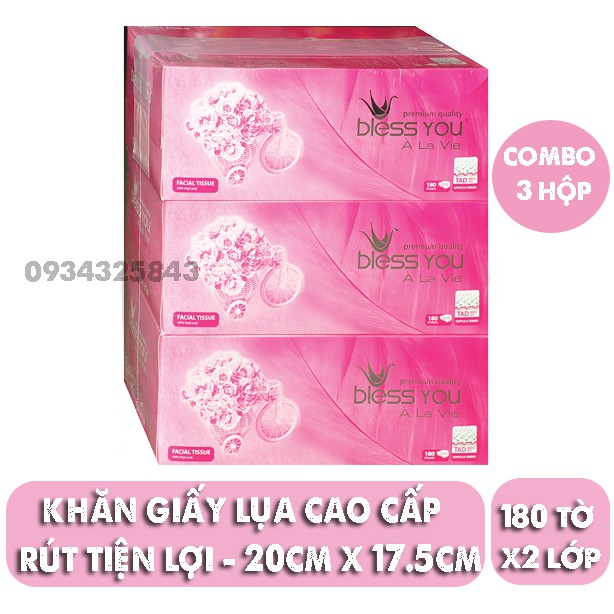 Combo 3 hộp khăn giấy lụa Cao cấp Bless You - hộp 180 tờ