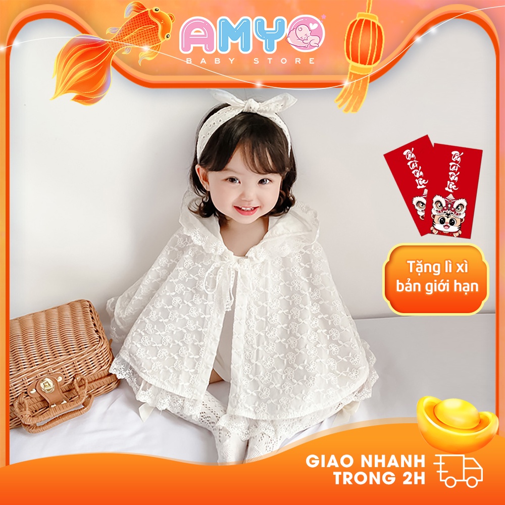 Áo khoác bé gái áo choàng poncho có thể mặc kèm váy công chúa dễ thương AMYO 11.AC02.01-1