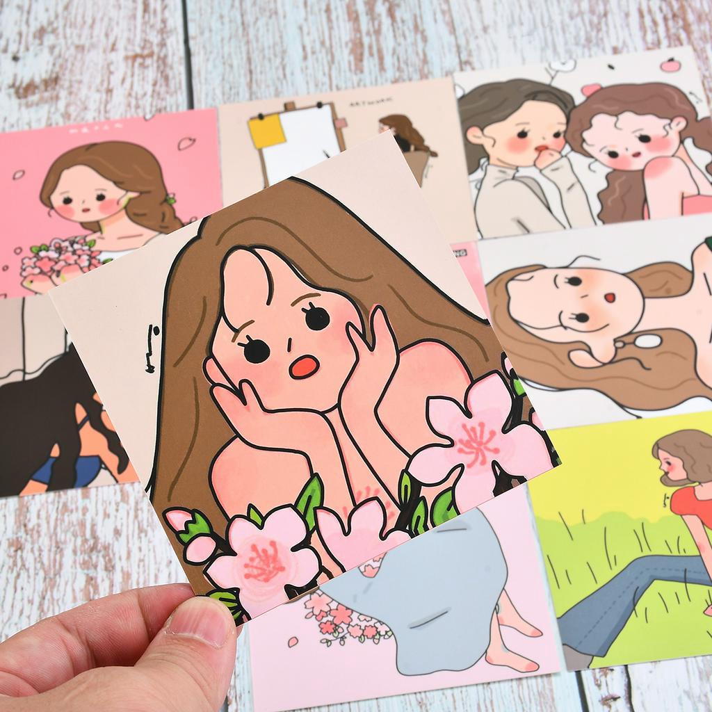 【cfh】Set 9 Thẻ Giấy Trang Trí Họa Tiết Bé Gái Dễ Thương